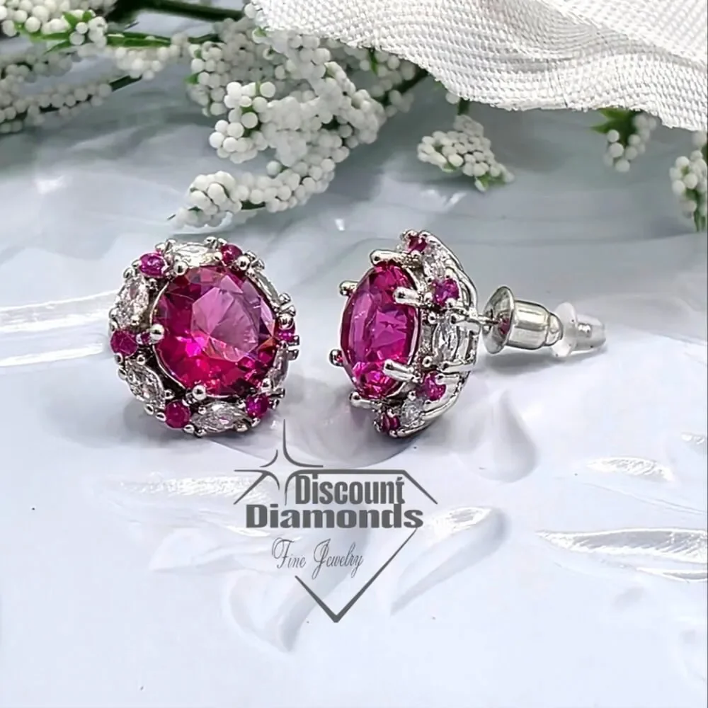 Elegant Red & White Zircon Earrings on 925 Sterling Silver